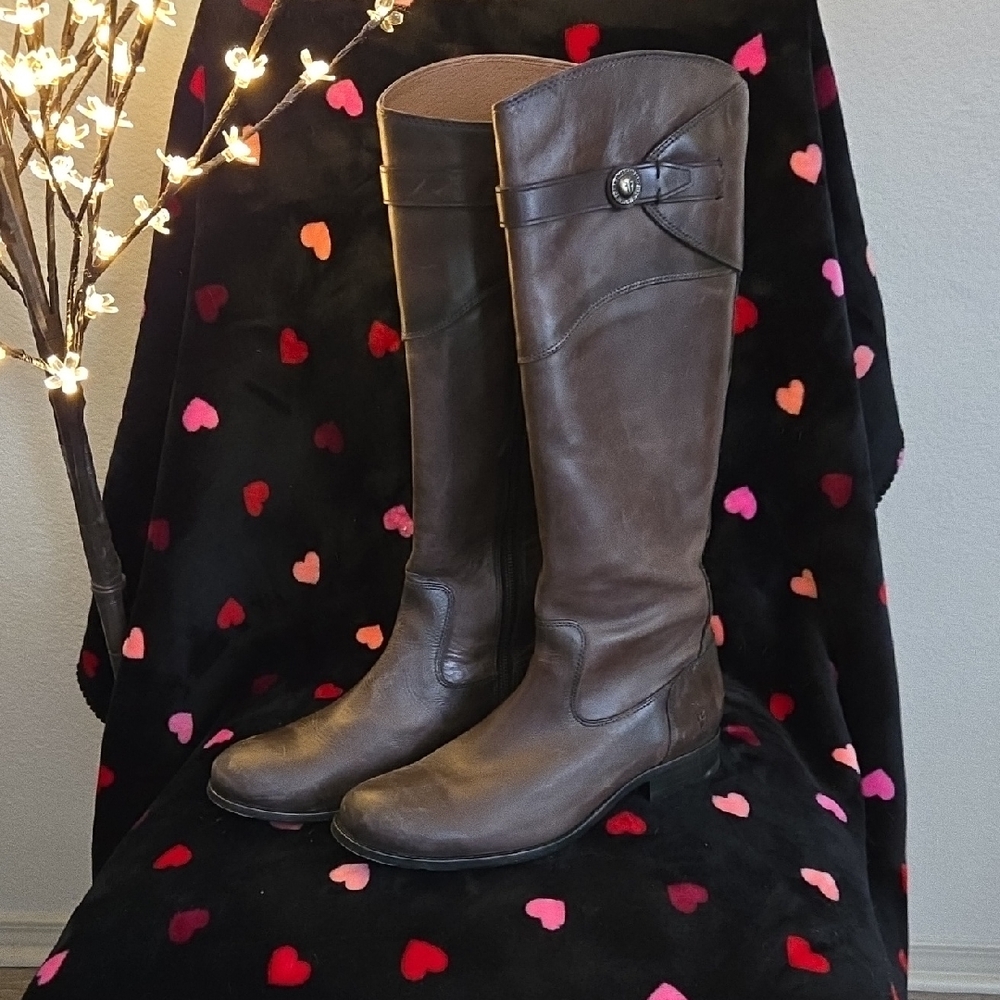 Frye Elegant Dark Brown Leather Knee-High Boots Zipper 9 1/2